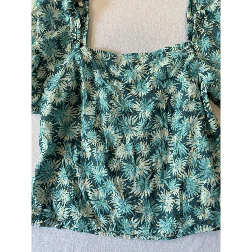 Michael Kors Women's Short Sleeve Nassau Teal Puff Sleeve Blouse Size XL NWT